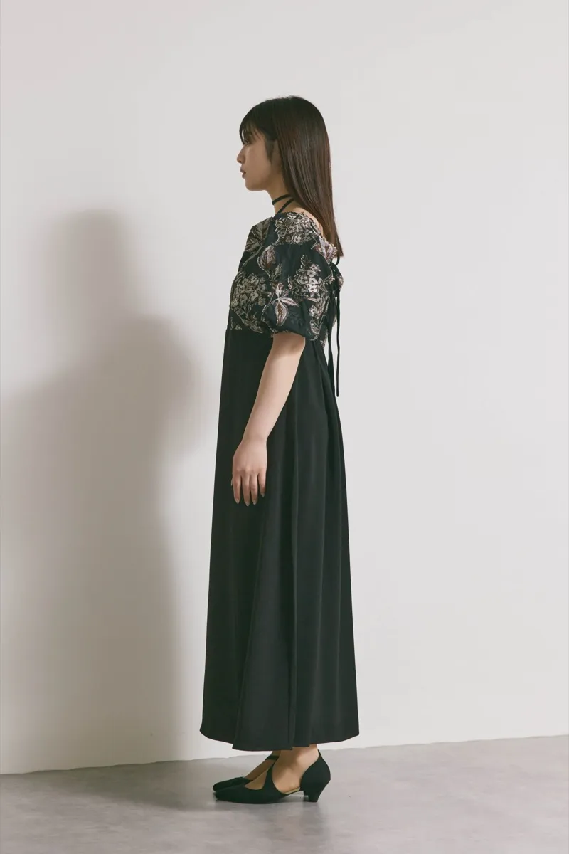 ブラックのスイッチングジャガードドレス　M/MARTE