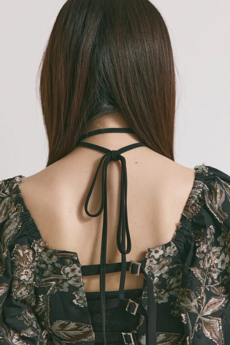 ブラックのスイッチングジャガードドレス　M/MARTE