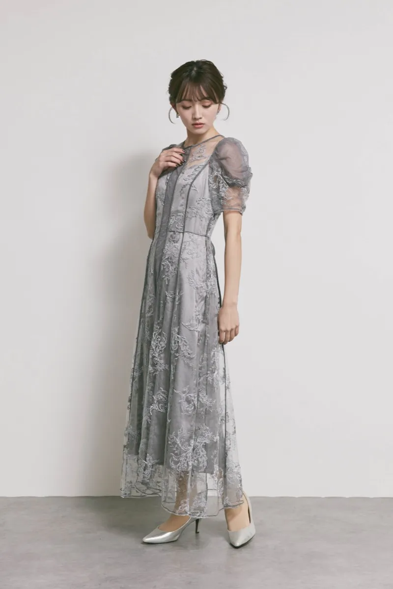 グレーのコードフラワレースドレス　M/FRAY.ID