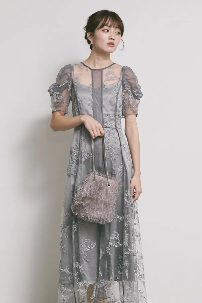 グレーのコードフラワレースドレス　M/FRAY.ID