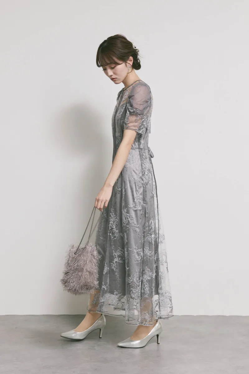グレーのコードフラワレースドレス　M/FRAY.ID