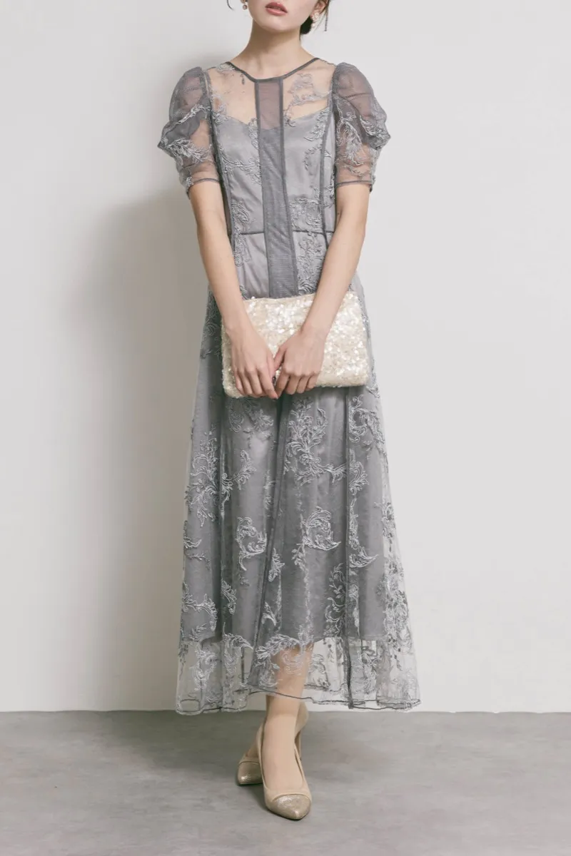 グレーのコードフラワレースドレス　M/FRAY.ID
