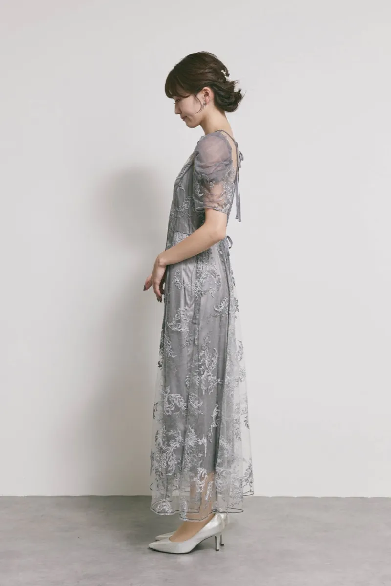 グレーのコードフラワレースドレス　M/FRAY.ID
