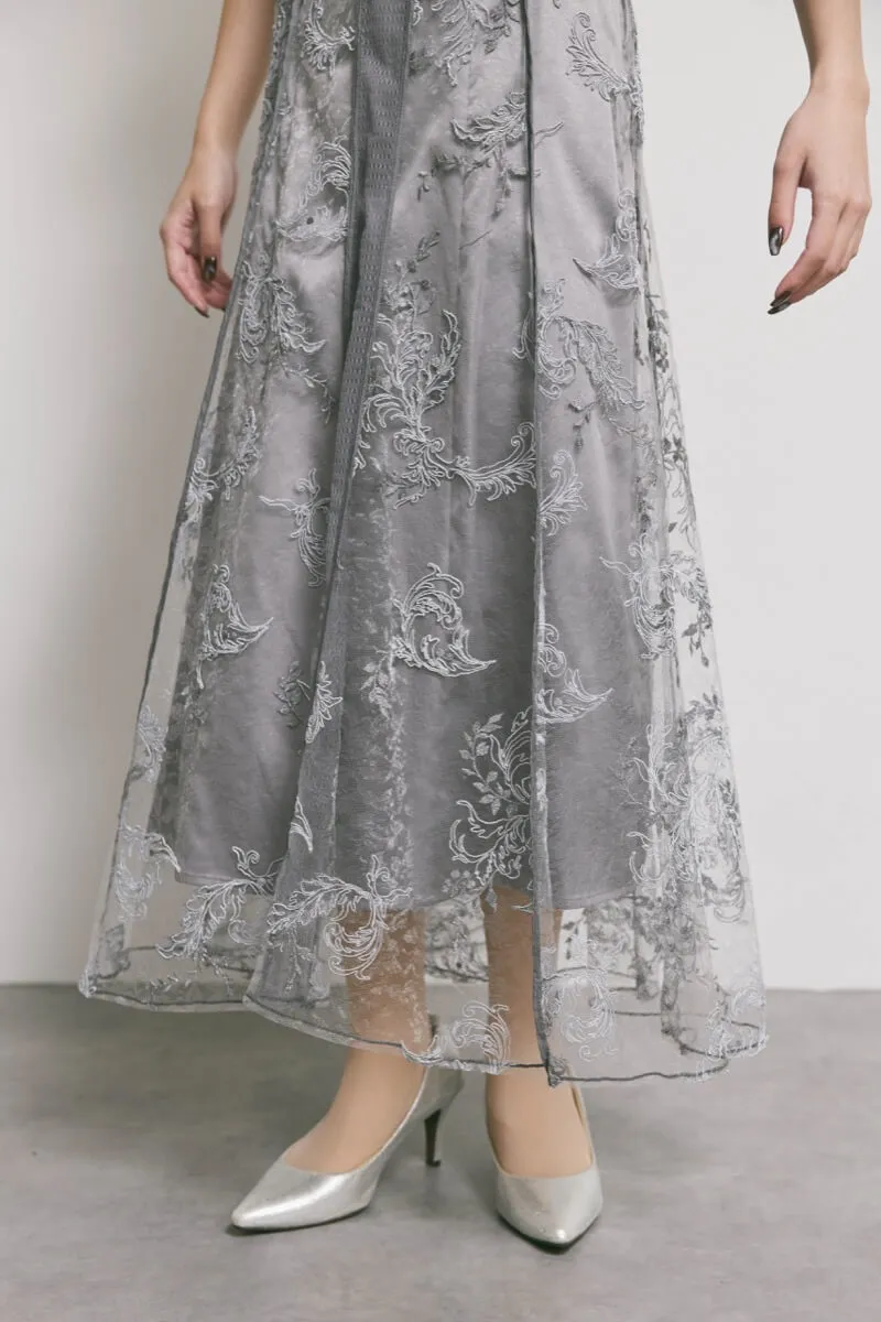 グレーのコードフラワレースドレス　M/FRAY.ID
