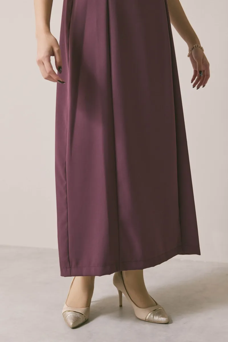 グレイッシュレッドのフラワーモール刺繍ドレス　M/AIMER