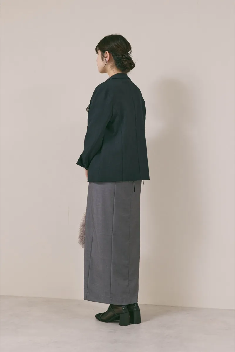 グレー✕ブラックのラッフルブラウスセットドレス　M/FRAY.ID