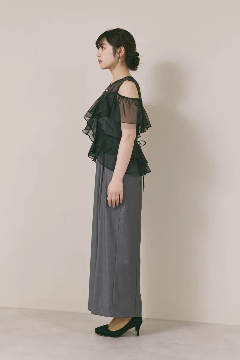 グレー✕ブラックのラッフルブラウスセットドレス　M/FRAY.ID