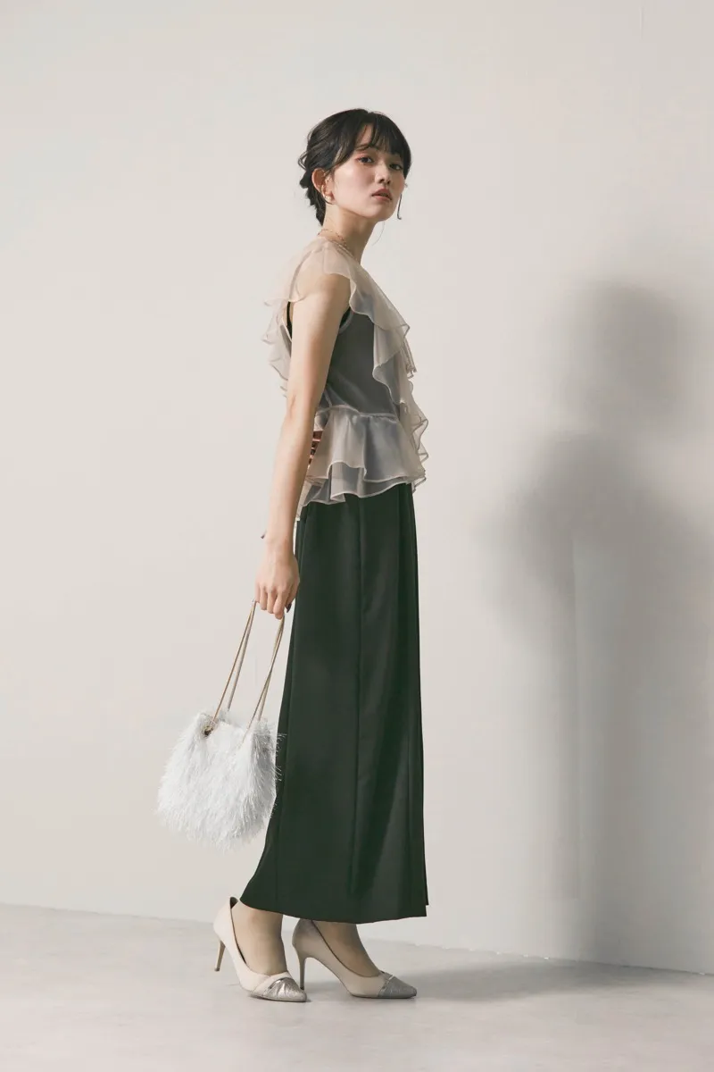 ブラック✕アイボリーのラッフルブラウスセットドレス　M/FRAY.ID