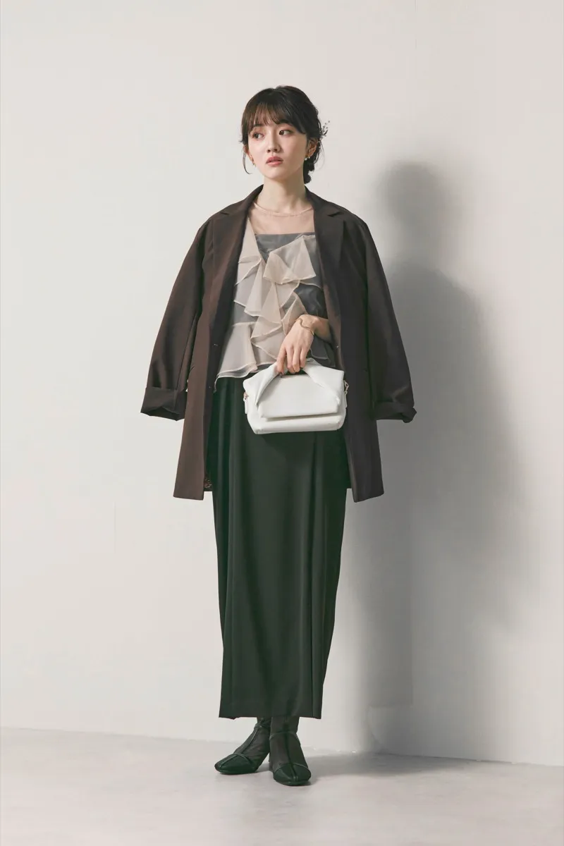 ブラック✕アイボリーのラッフルブラウスセットドレス　M/FRAY.ID