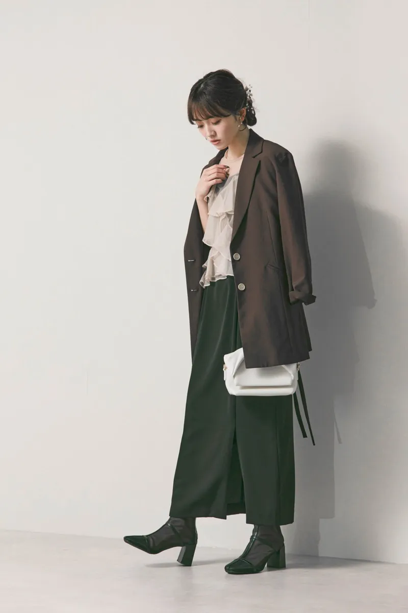 ブラック✕アイボリーのラッフルブラウスセットドレス　M/FRAY.ID