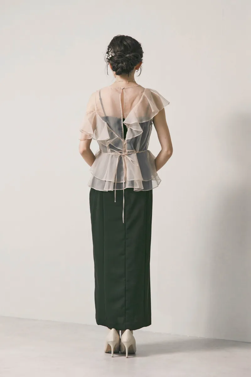 ブラック✕アイボリーのラッフルブラウスセットドレス　M/FRAY.ID