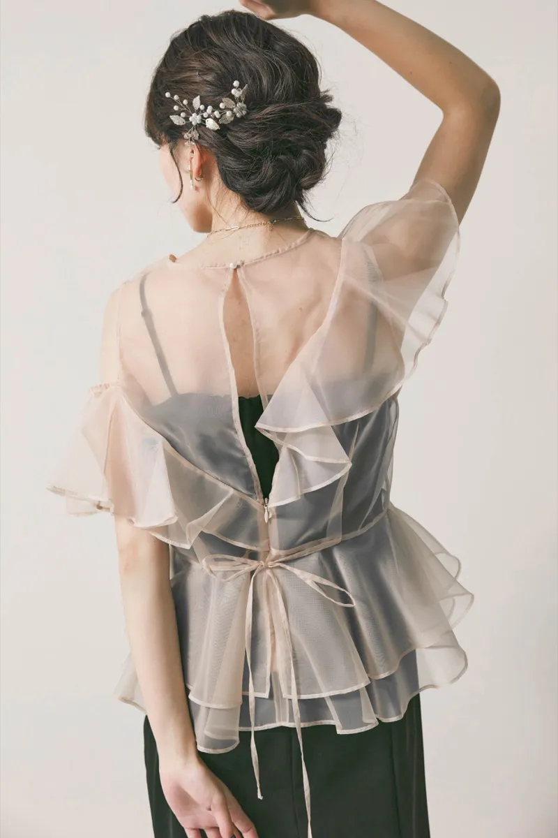 ブラック✕アイボリーのラッフルブラウスセットドレス　M/FRAY.ID