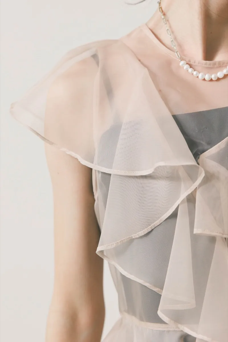 ブラック✕アイボリーのラッフルブラウスセットドレス　M/FRAY.ID