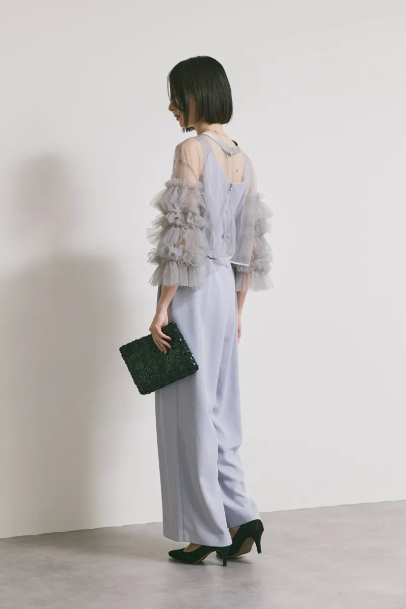 サックスブルーのラッフルトップスパンツドレス　M/Ameri VINTAGE