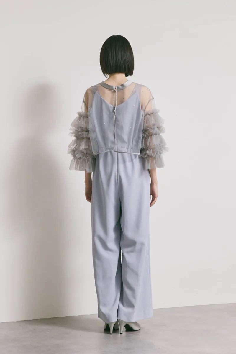 サックスブルーのラッフルトップスパンツドレス　M/Ameri VINTAGE