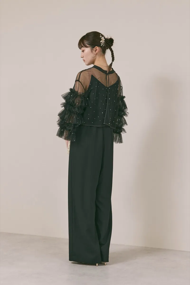 ブラックのラッフルトップスパンツドレス　M/Ameri VINTAGE