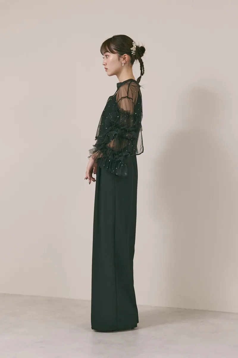 ブラックのラッフルトップスパンツドレス　M/Ameri VINTAGE