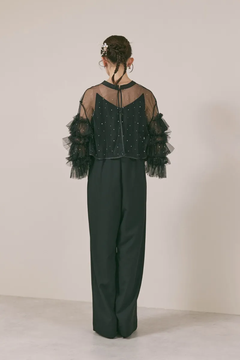 ブラックのラッフルトップスパンツドレス　M/Ameri VINTAGE