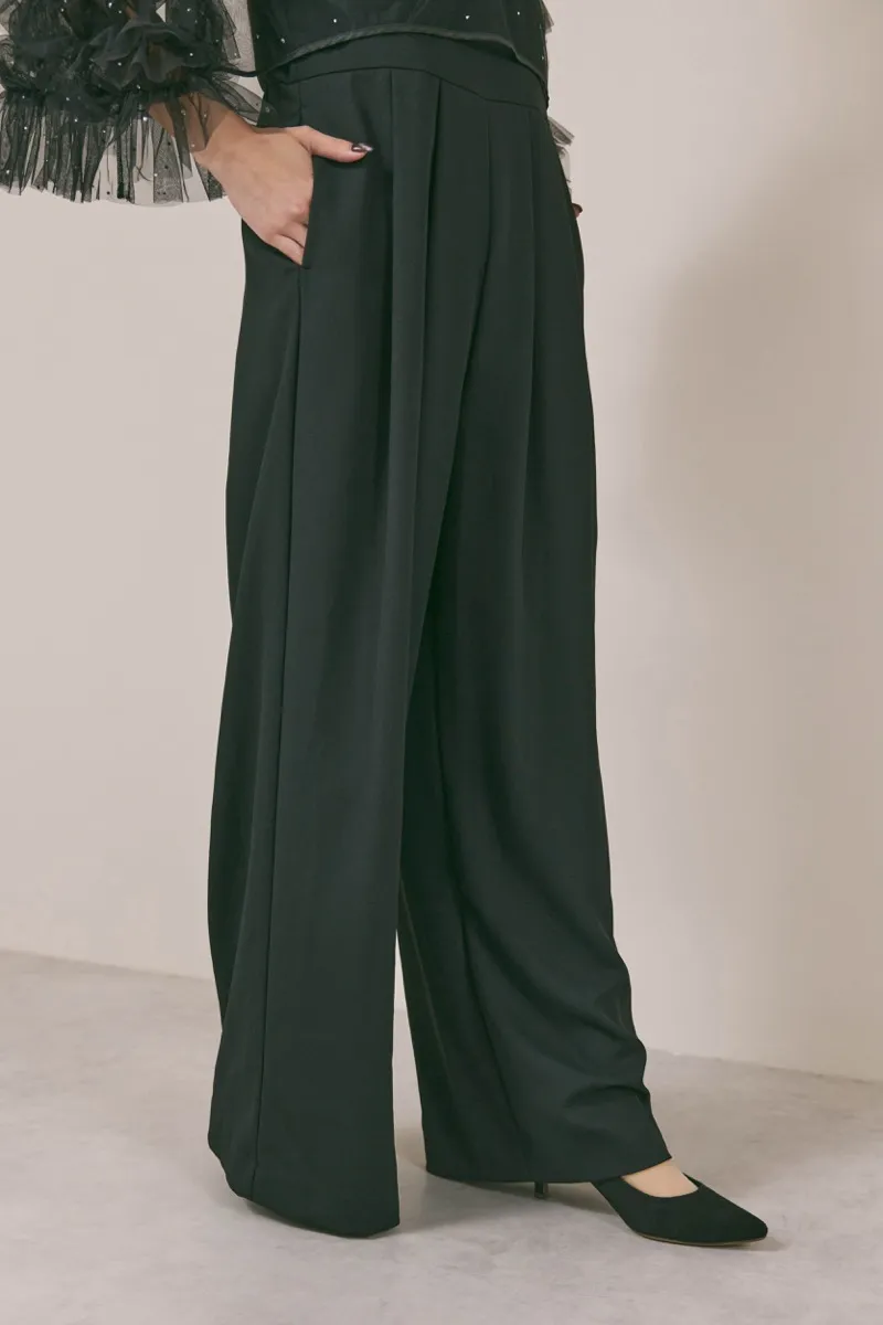 ブラックのラッフルトップスパンツドレス　M/Ameri VINTAGE