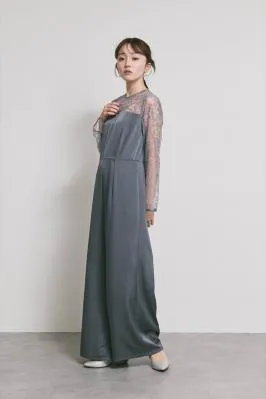 グレーのシークインエンブロイダリーパンツドレス　S/kaene