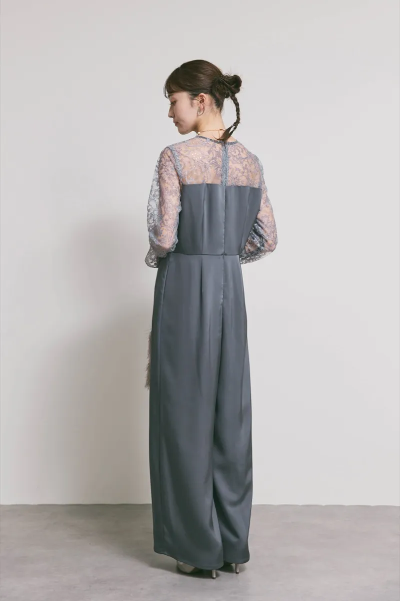 グレーのシークインエンブロイダリーパンツドレス