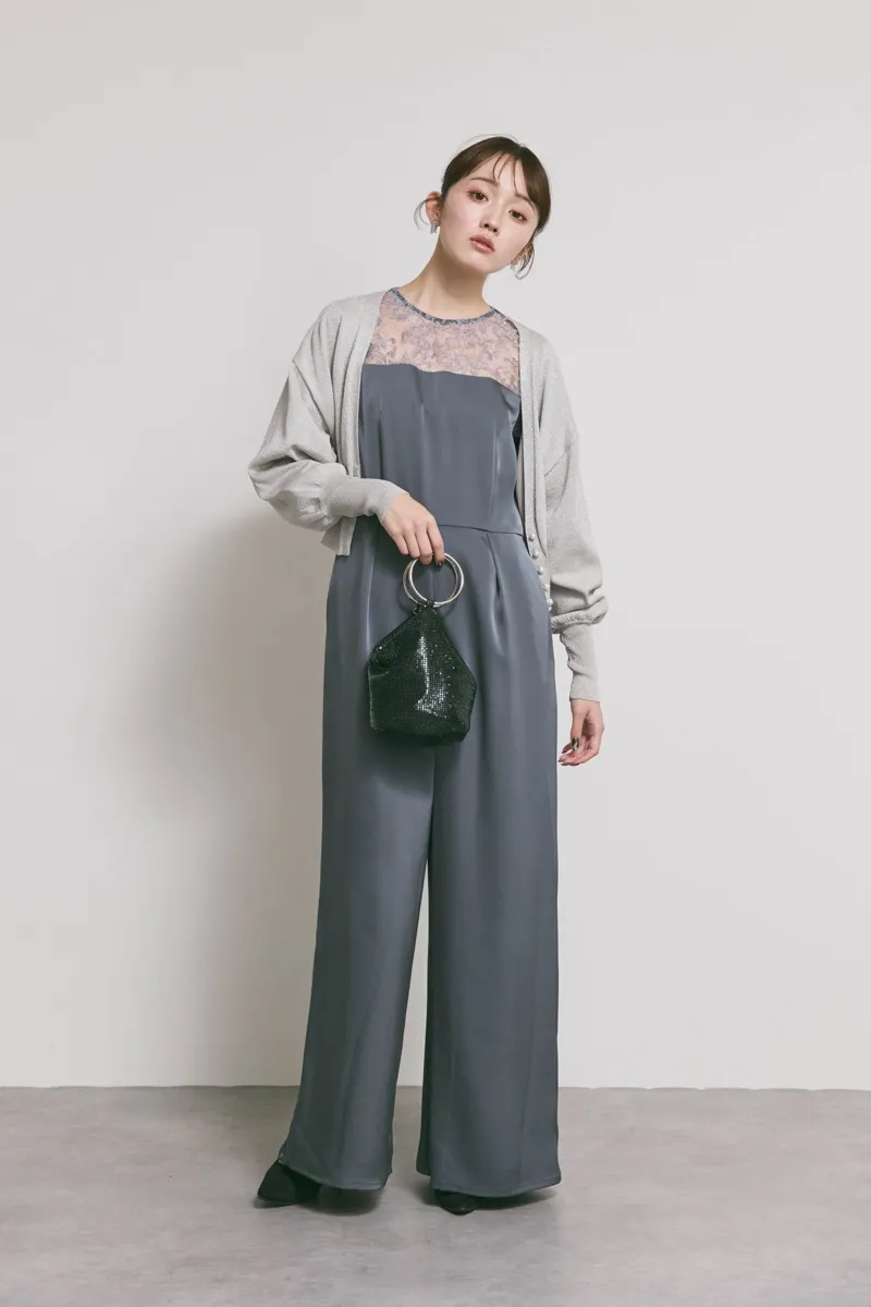 グレーのシークインエンブロイダリーパンツドレス