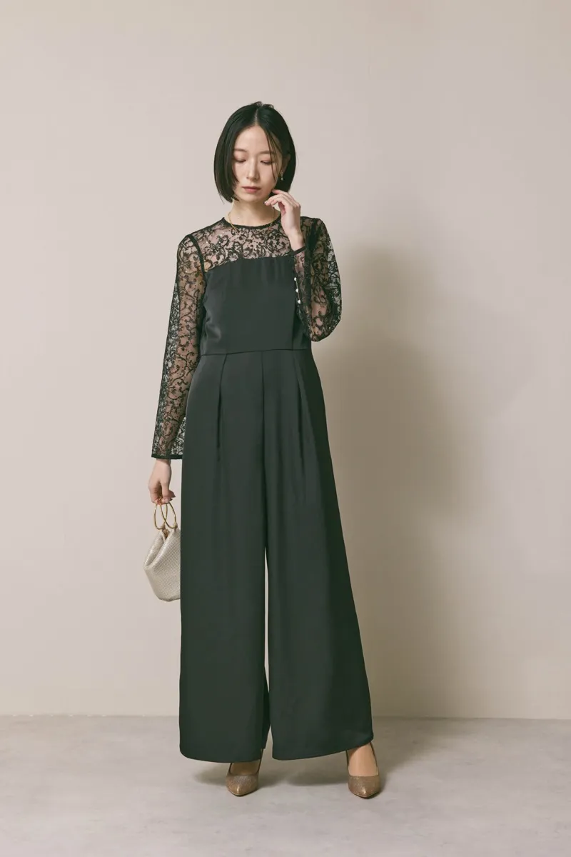 ブラックのシークインエンブロイダリーパンツドレス　S/kaene