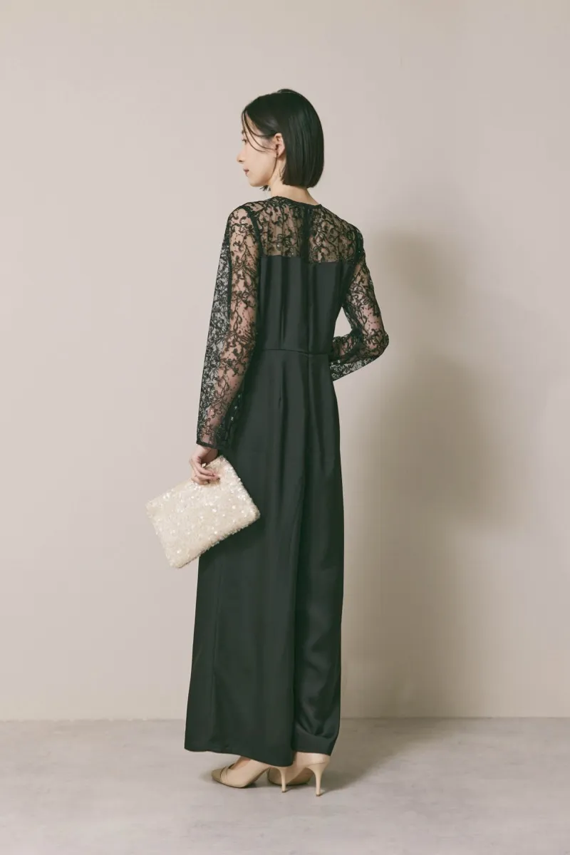 ブラックのシークインエンブロイダリーパンツドレス　S/kaene