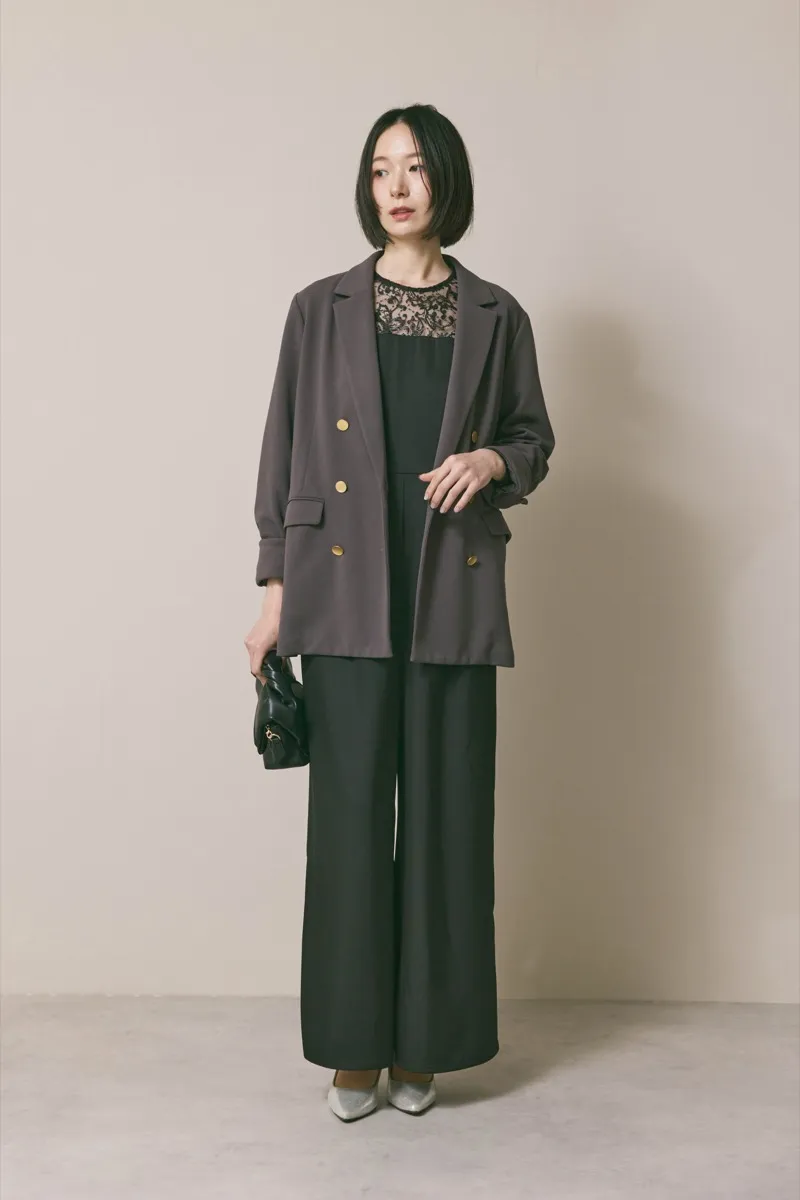 ブラックのシークインエンブロイダリーパンツドレス　S/kaene