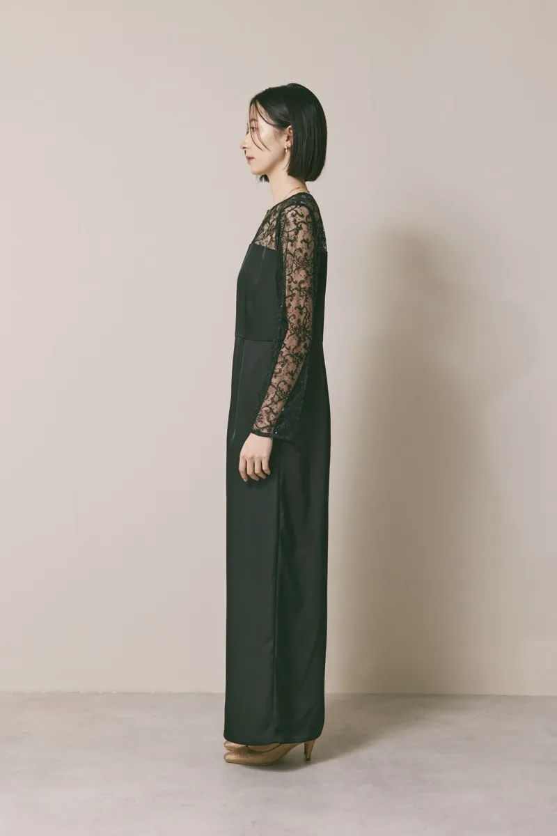 ブラックのシークインエンブロイダリーパンツドレス　S/kaene