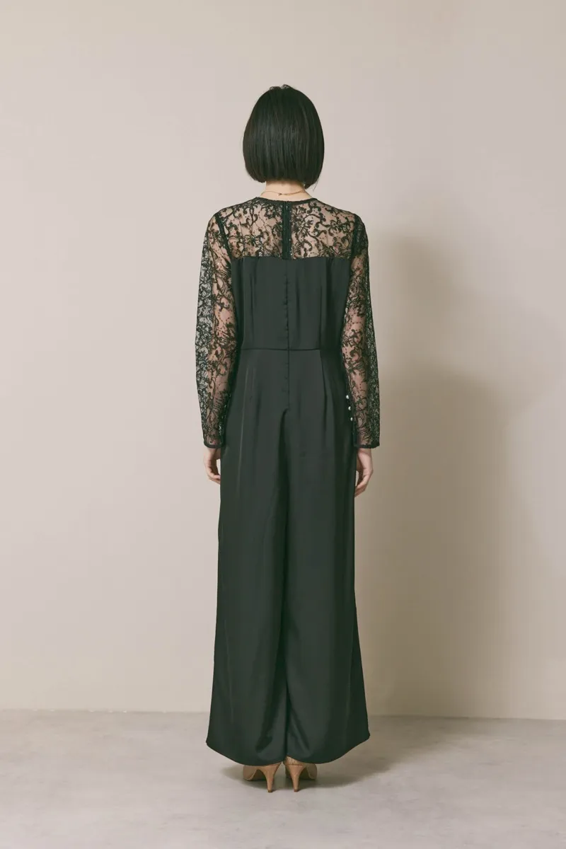 ブラックのシークインエンブロイダリーパンツドレス　S/kaene