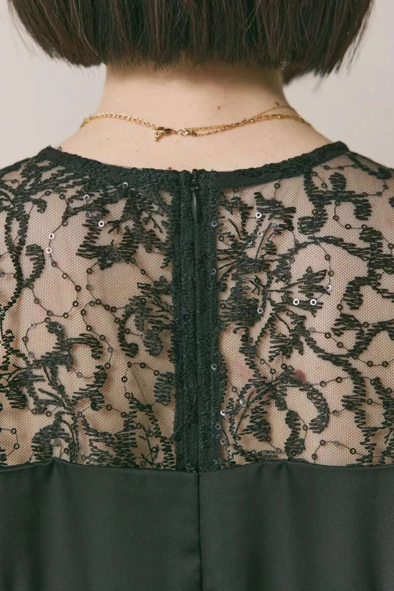 ブラックのシークインエンブロイダリーパンツドレス　S/kaene