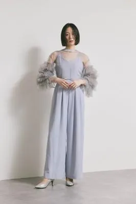 サックスブルーのラッフルトップスパンツドレス　S/Ameri VINTAGE