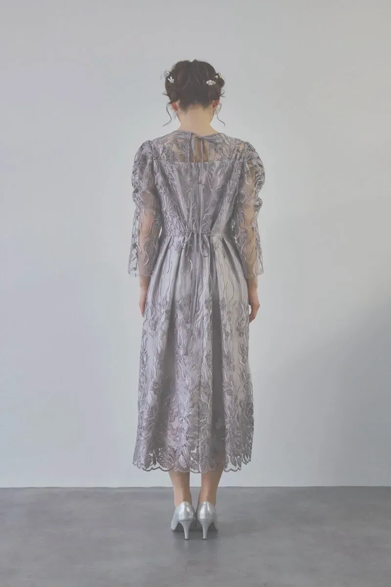 チャコールのボリュームスリーブ刺繍ドレス　LL/Select Shop