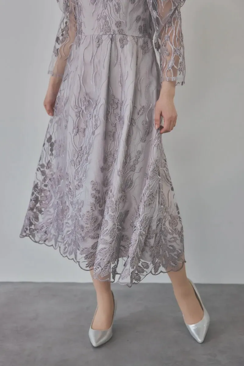 チャコールのボリュームスリーブ刺繍ドレス　LL/Select Shop