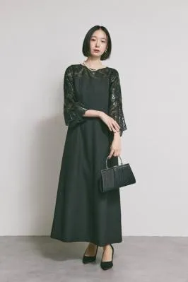 ブラックのブリエーレースジャガードドレス　L/eneak　[店頭販売価格 42,900円 ]