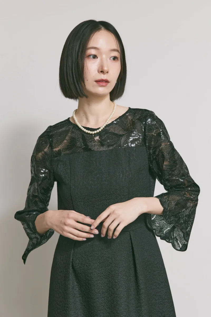 ブラックのブリエーレースジャガードドレス　L/eneak　[店頭販売価格 42,900円 ]