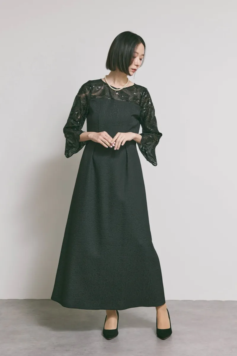 ブラックのブリエーレースジャガードドレス　L/eneak　[店頭販売価格 42,900円 ]