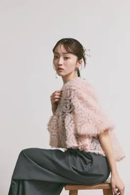 ピンク✕チャコールのペタルテクスチャーパンツドレス　M/Select Shop