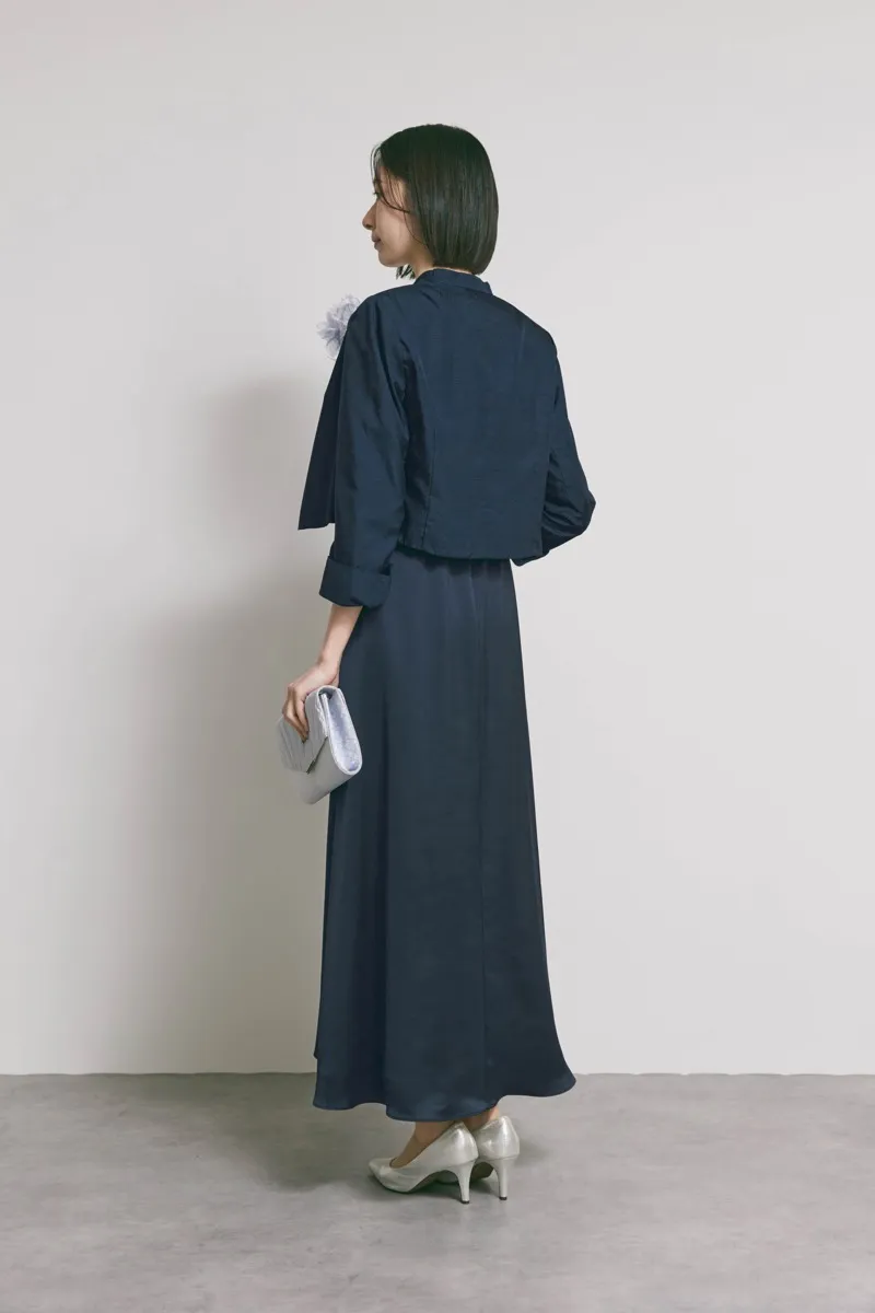 ネイビーのシャイニーレースレイヤードドレス　L/eneak [店頭販売価格 49,500円 ]