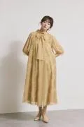 イエローのチュールレースAラインドレス　M/kaene