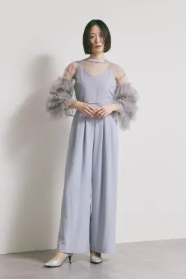 サックスブルーのラッフルトップスパンツドレス　M/Ameri VINTAGE