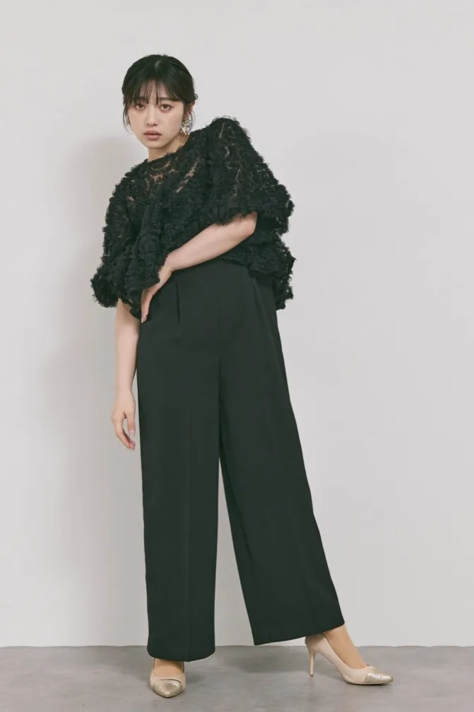 ブラックのペタルテクスチャーパンツドレス　M/Select Shop