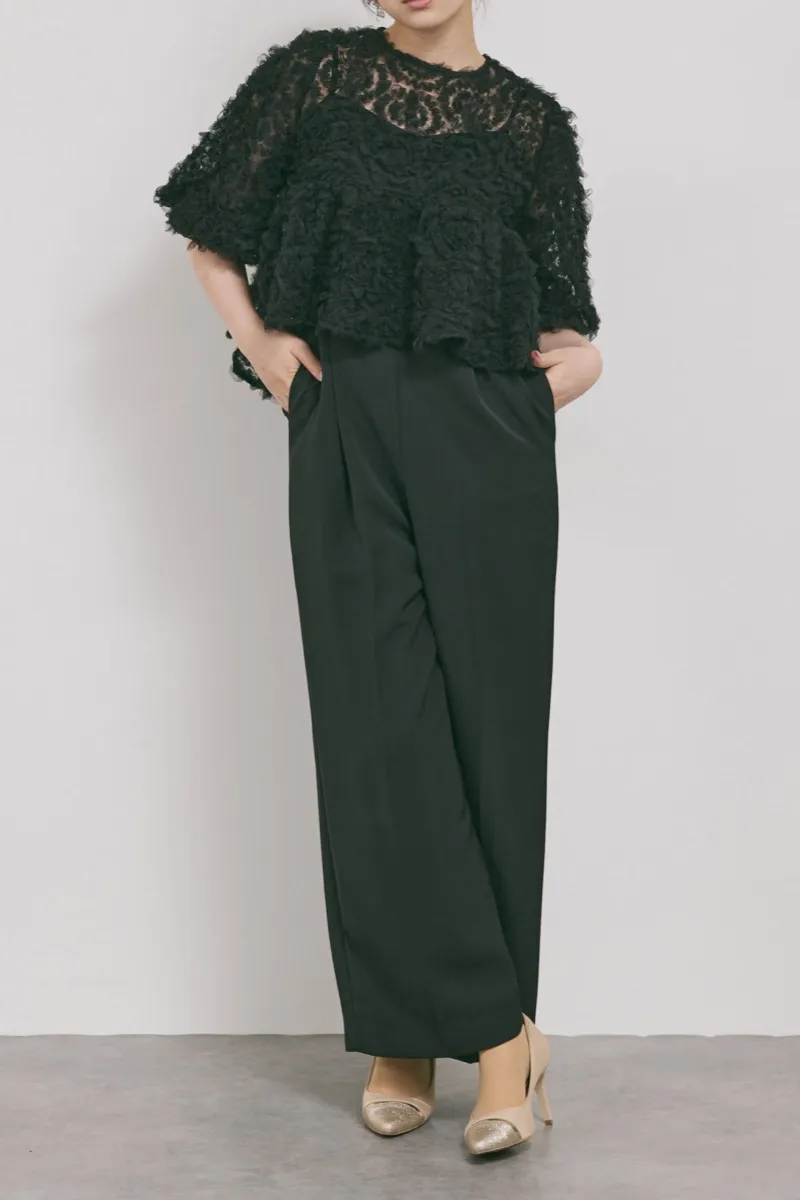 ブラックのペタルテクスチャーパンツドレス　M/Select Shop