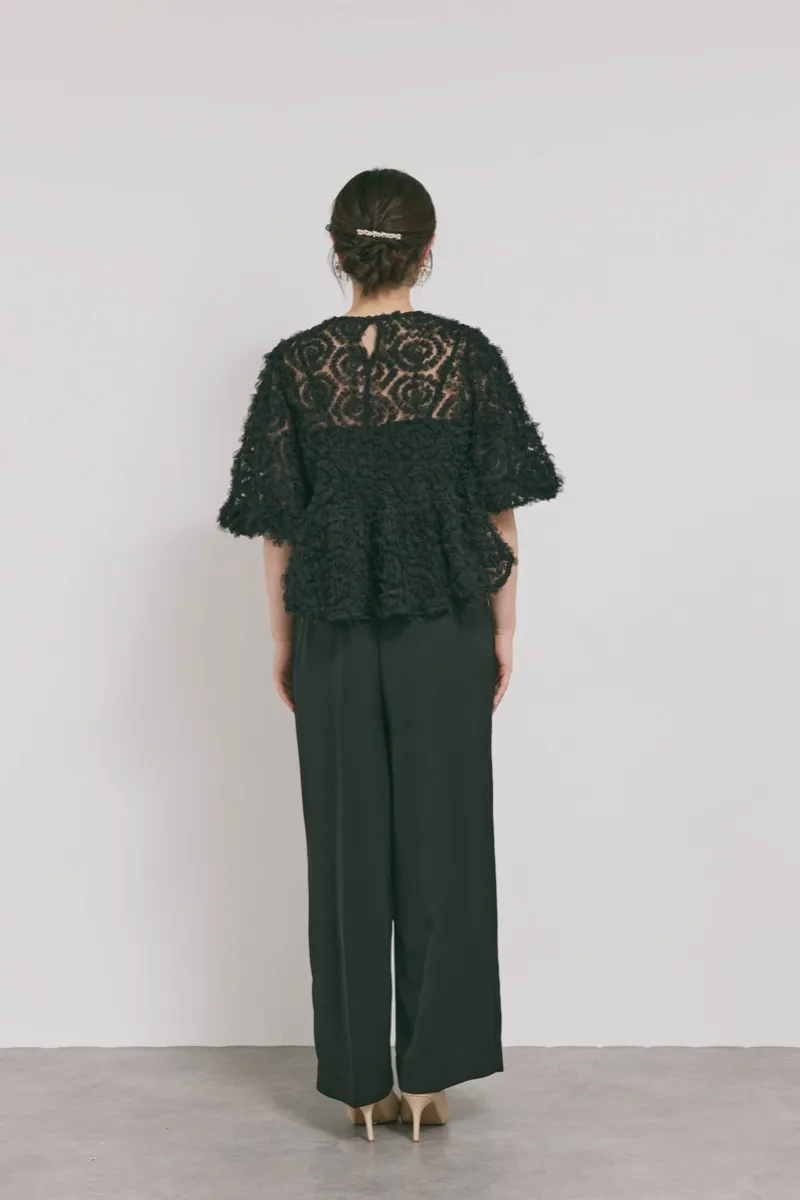 ブラックのペタルテクスチャーパンツドレス　M/Select Shop