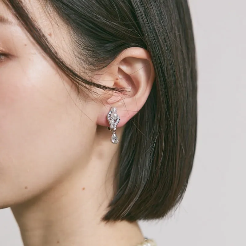 パール✕ビジュードロップイヤリング(シルバー)