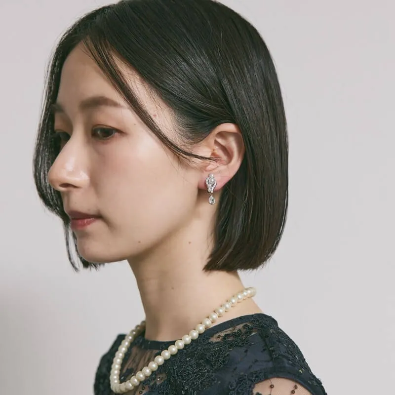 パール✕ビジュードロップイヤリング(シルバー)