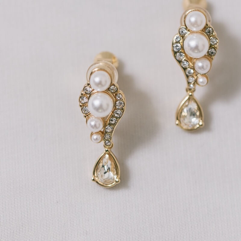 パール✕ビジュードロップイヤリング(ゴールド)