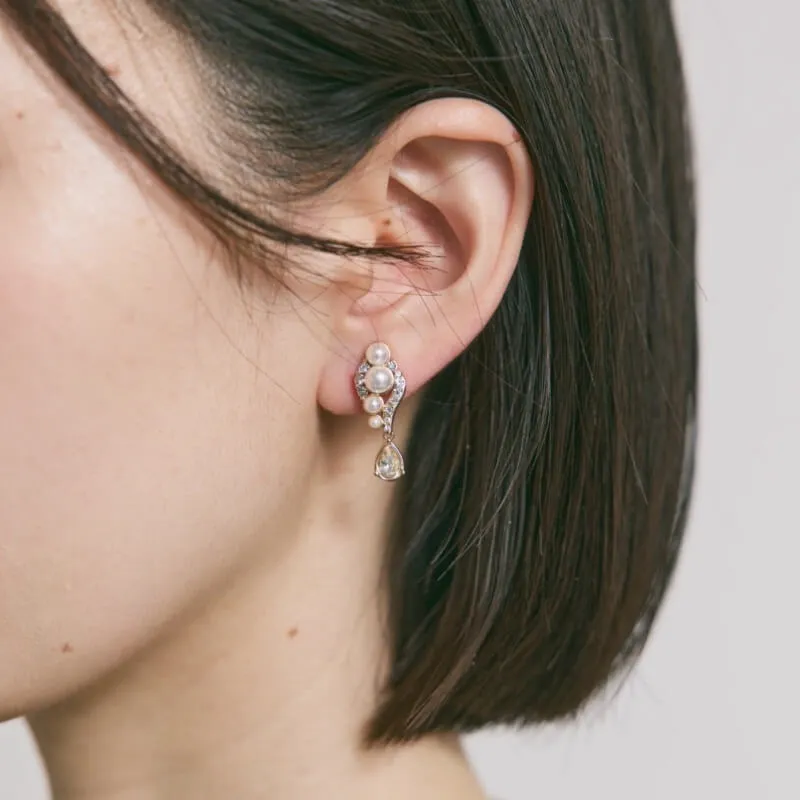 パール✕ビジュードロップイヤリング(ゴールド)