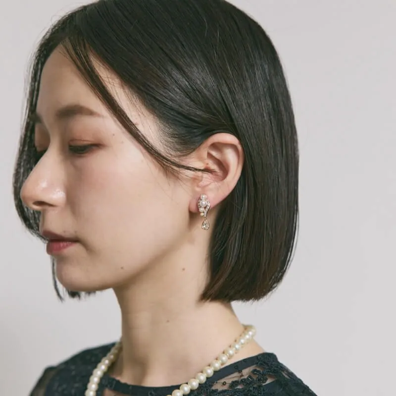 パール✕ビジュードロップイヤリング(ゴールド)